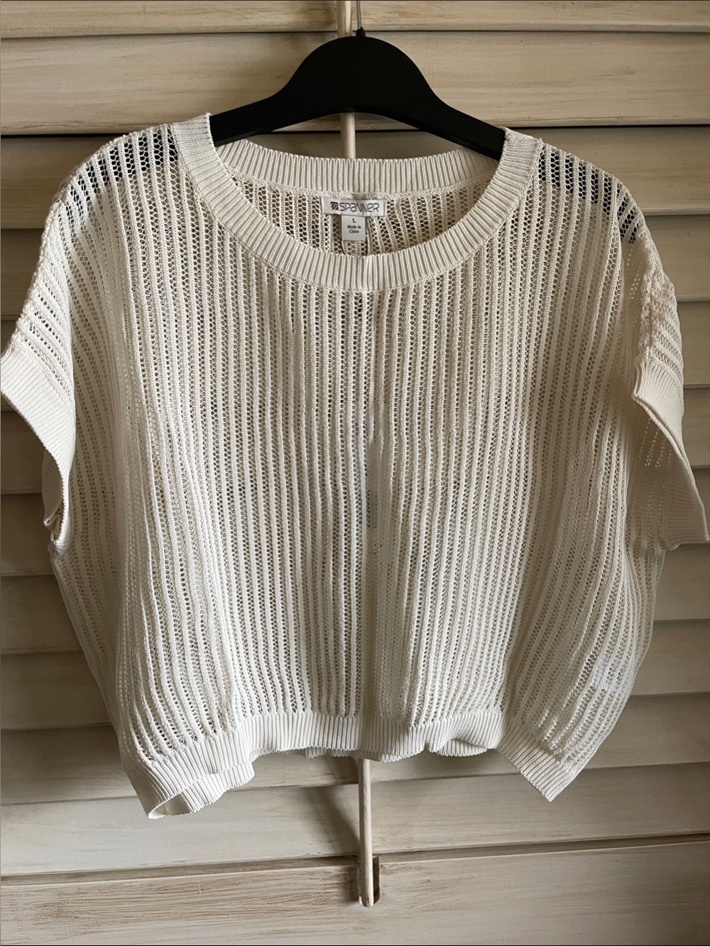 NWT Spanner - White Open-Knit Crop Top Sweater SzL - Picture 3 of 13